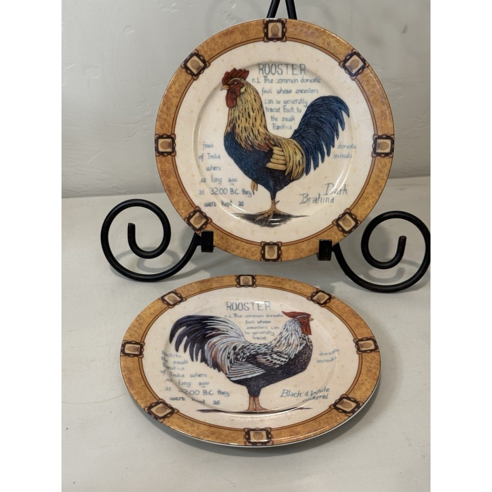 1855 Limoges Godinger Rooster Salad Plates Set of 2 Different Rooster Farmhouse